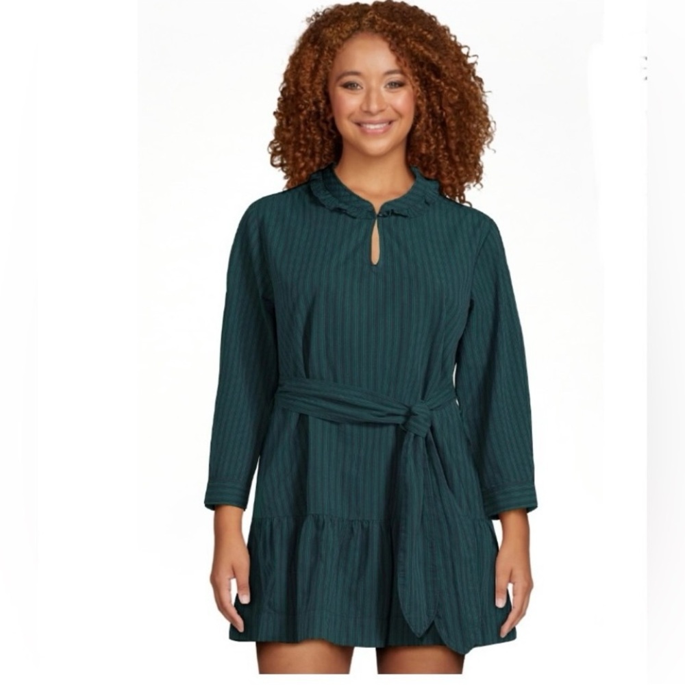 Free Assembly Women’s Tier Belted Striped Green/Blue Mini Dress Size XS (0-2)
